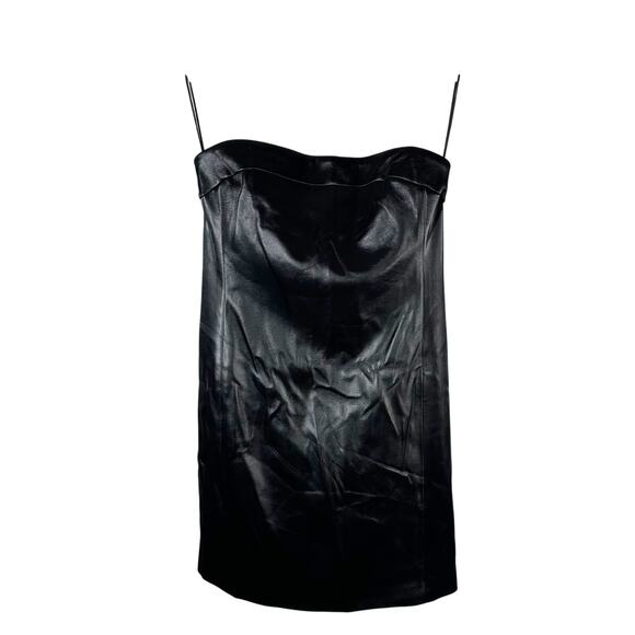 Alice + Olivia Kelly Strapless  Vegan Leather Mini Dress US 0 Black Stretch - Picture 2 of 14